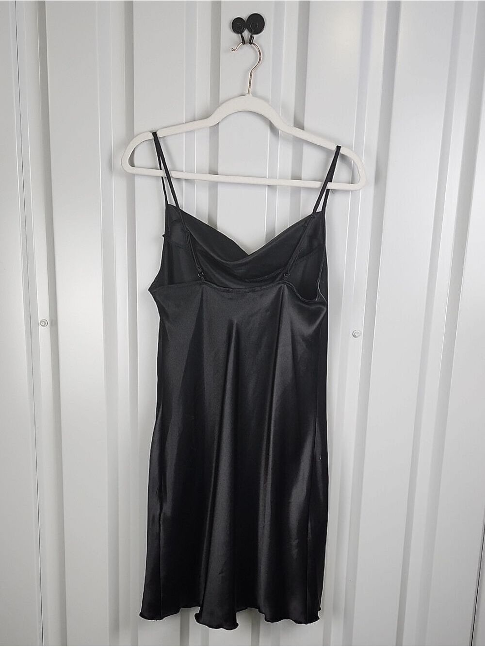 bebe Women's Y2K Vintage Black Satin Mini Slip Dress with Cowl Neck Size Large - Picture 3 of 9